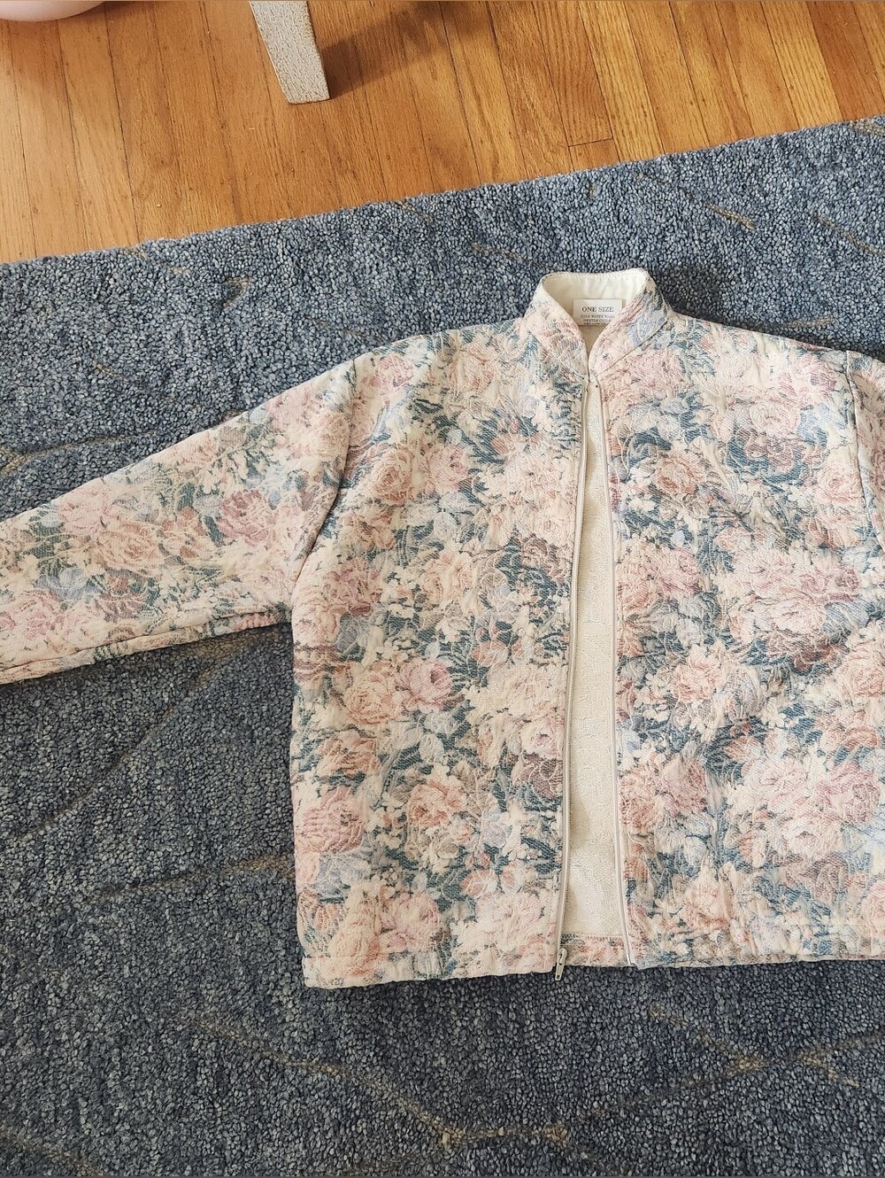 vintage pink floral cotton jacquard jacket medium-large maxson tapestri